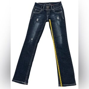 Blue Flare Wide Leg Jeans with Distressed Details